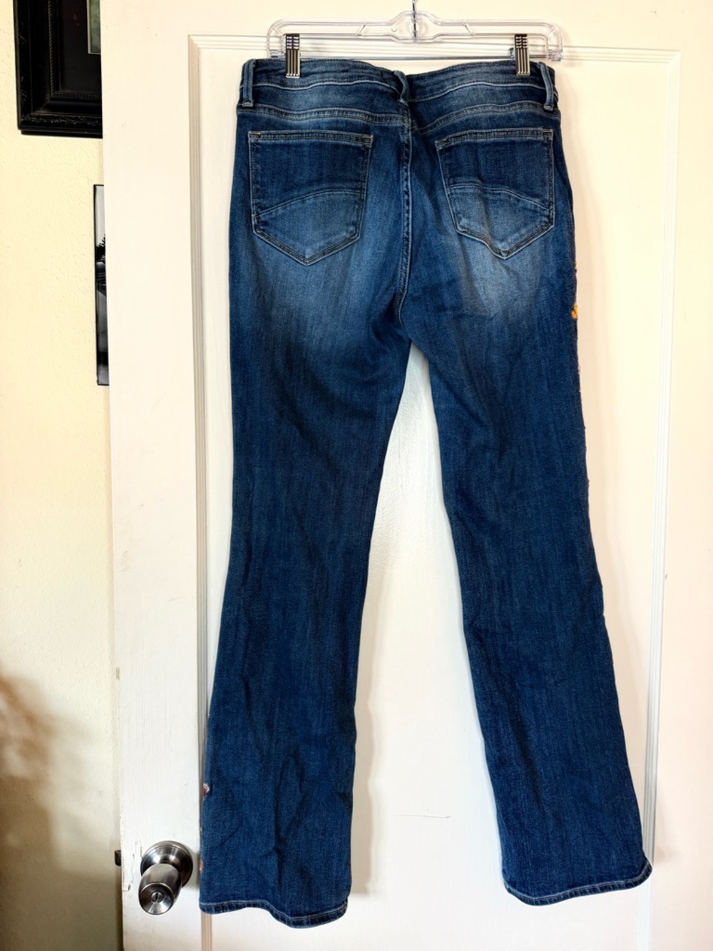 Driftwood Dark Blue Embroidered Floral Appliqué Jeans Denim Bootcut Flare - Picture 10 of 14
